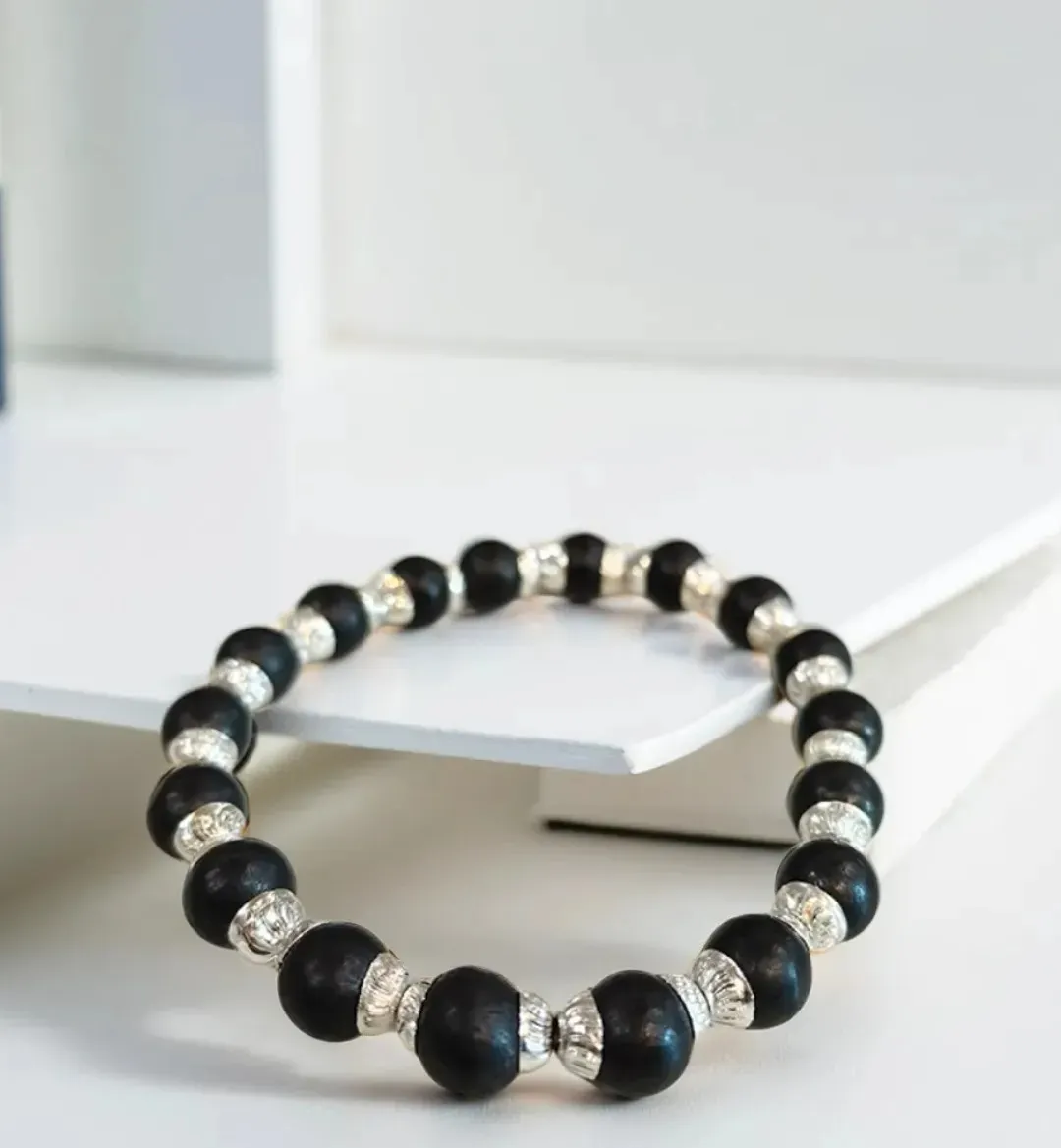 Premium Black & Silver Beaded Bracelet – Unisex