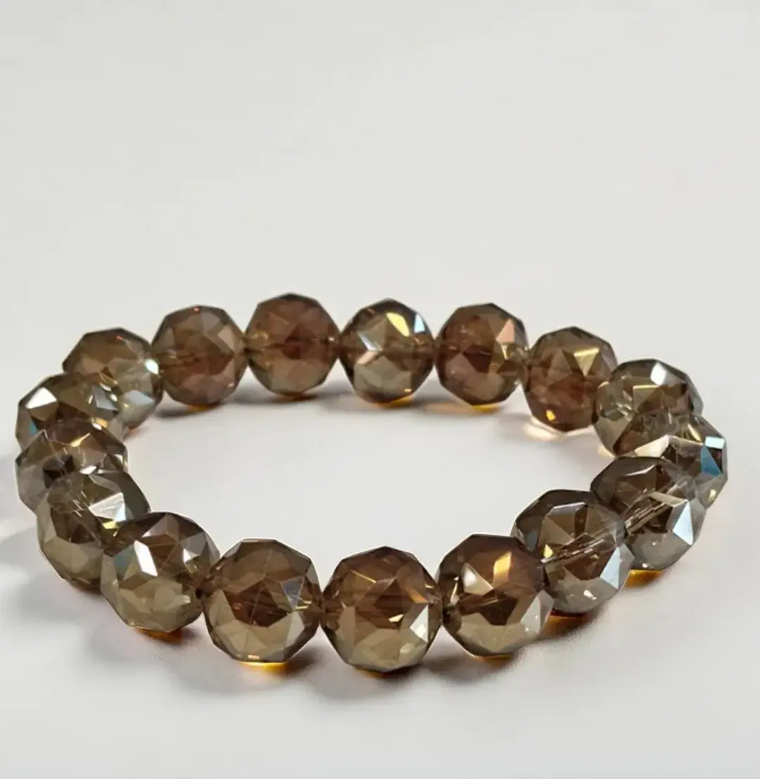 Gold Crystal Beaded Bracelet for Men & Women | Faceted Stretch Crystal Bracelet for Daily Wear