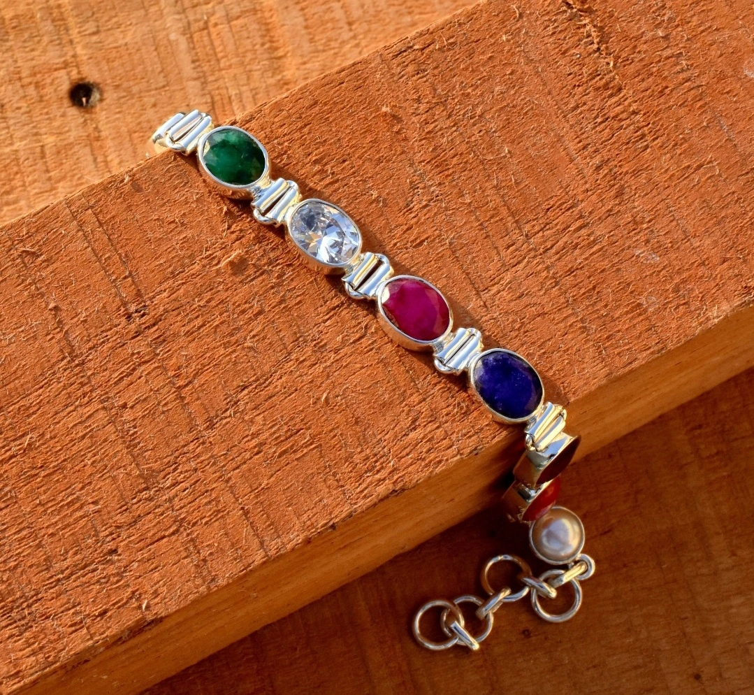 Silver-Plated Bracelet |Gem Crystal Brac...
