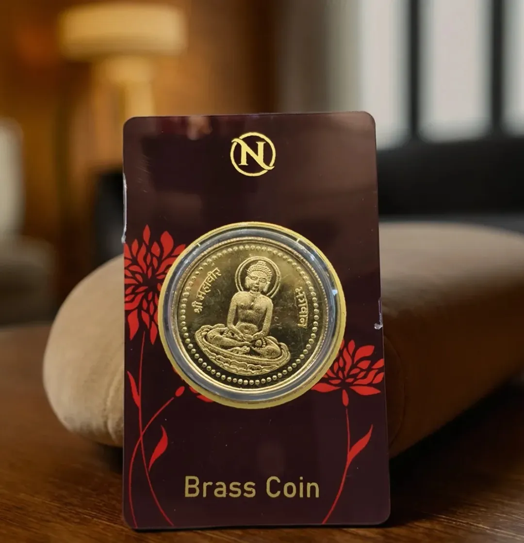 Lord Mahaveer Brass Coin for Pooja | Divine Jain Religious Lucky Coin for Home Temple, Prosperity & Gifting