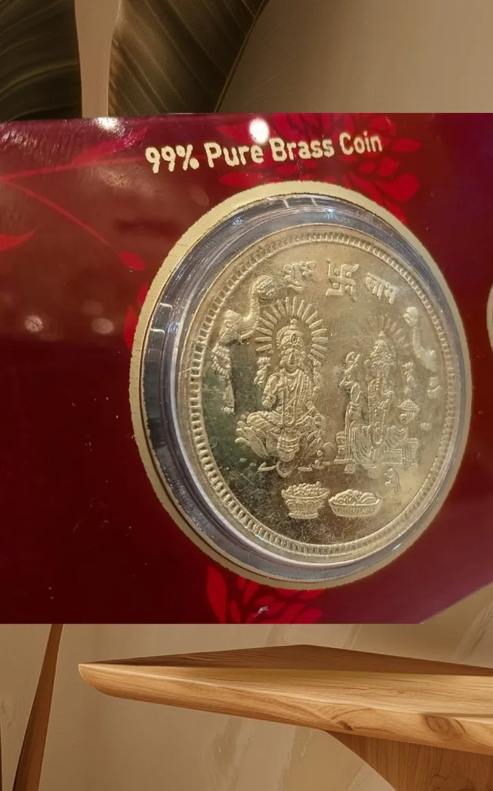 Lakshmi Ganesh Brass Coin for Pooja | 99% Pure Brass Divine Lucky Coin for Home Temple, Wealth, Prosperity & Gifting