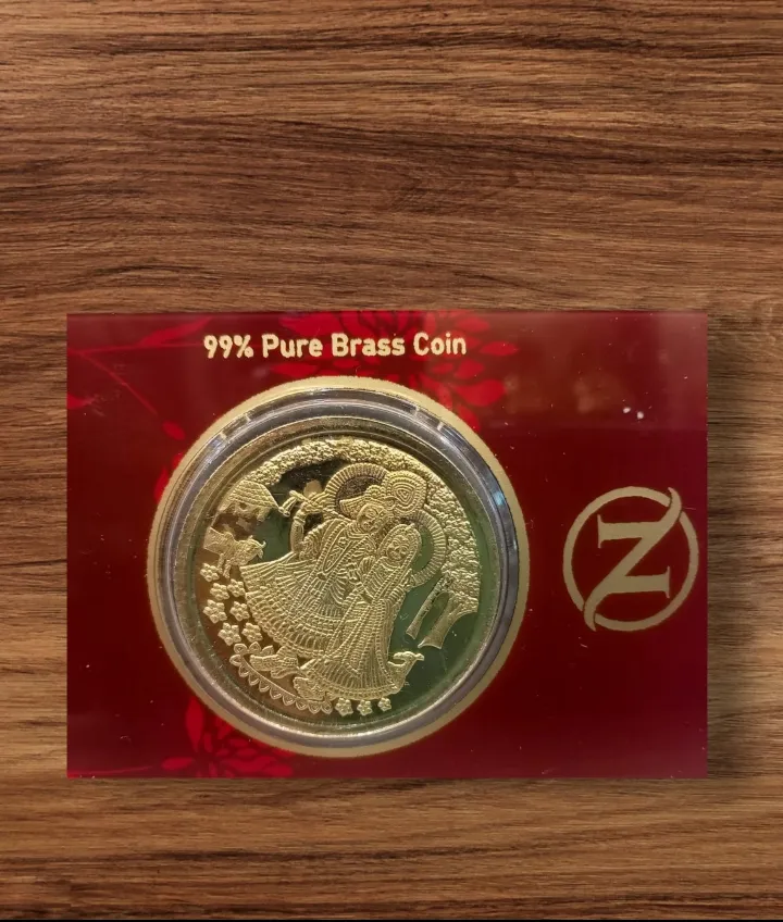 Radha Krishna Brass Coin for Pooja | Divine Lucky Coin for Home Temple, Wealth, Prosperity & Gifting