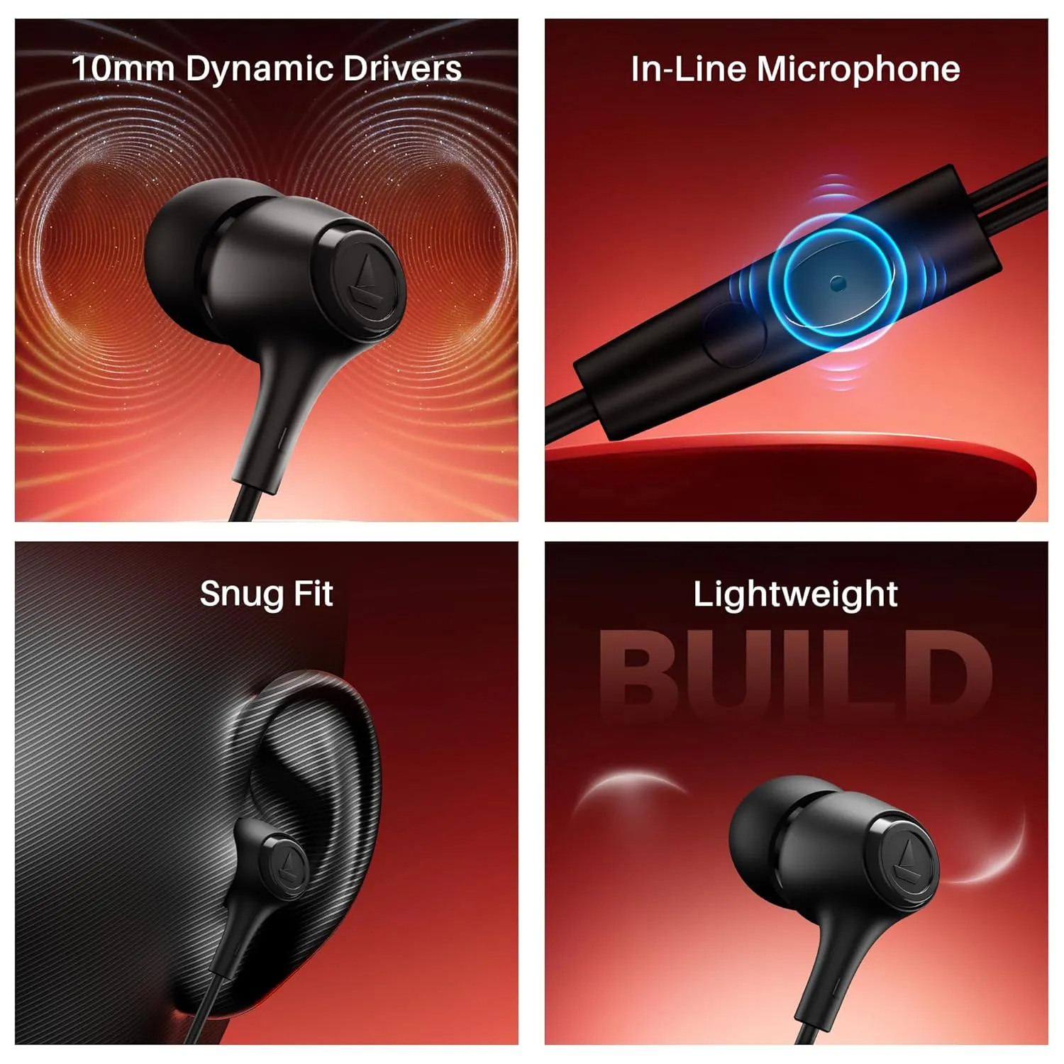 boAt BassHeads 95 Wired In-Ear Earphones with Mic | 10mm Dynamic Drivers | 3.5mm Jack | 120cm Cable | Active Black | WinnXi