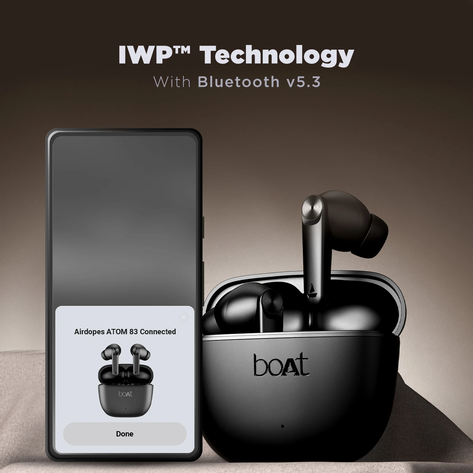 boAt Airdopes Atom 83 TWS Earbuds with 13mm Drivers | 50 Hours Playtime | Quad Mics ENx | Bluetooth 5.3 | Carbon Black | WinnXi