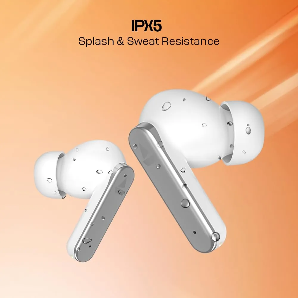 boAt Airdopes 301 TWS Earbuds with Mic, 75H Playtime, Quad Mics with ENx, 50ms Low Latency, ASAP Charge, IWP Technology, 10mm Drivers, Bluetooth 5.3, IPX5, Arctic Whisper