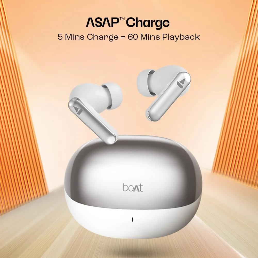 boAt Airdopes 301 TWS Earbuds with Mic, 75H Playtime, Quad Mics with ENx, 50ms Low Latency, ASAP Charge, IWP Technology, 10mm Drivers, Bluetooth 5.3, IPX5, Arctic Whisper