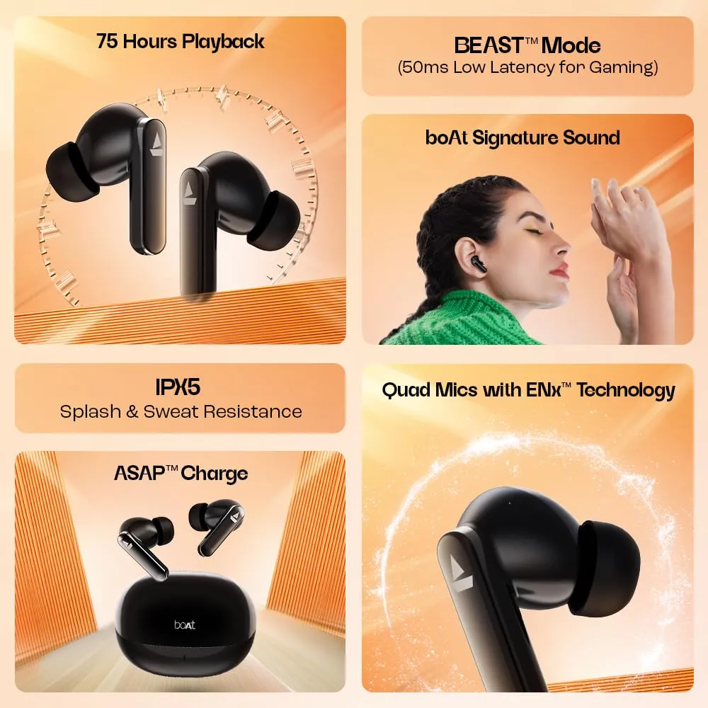 boAt Airdopes 301 TWS Earbuds | 75H Playtime | 50ms Low Latency | Midnight Shadow | WinnXi