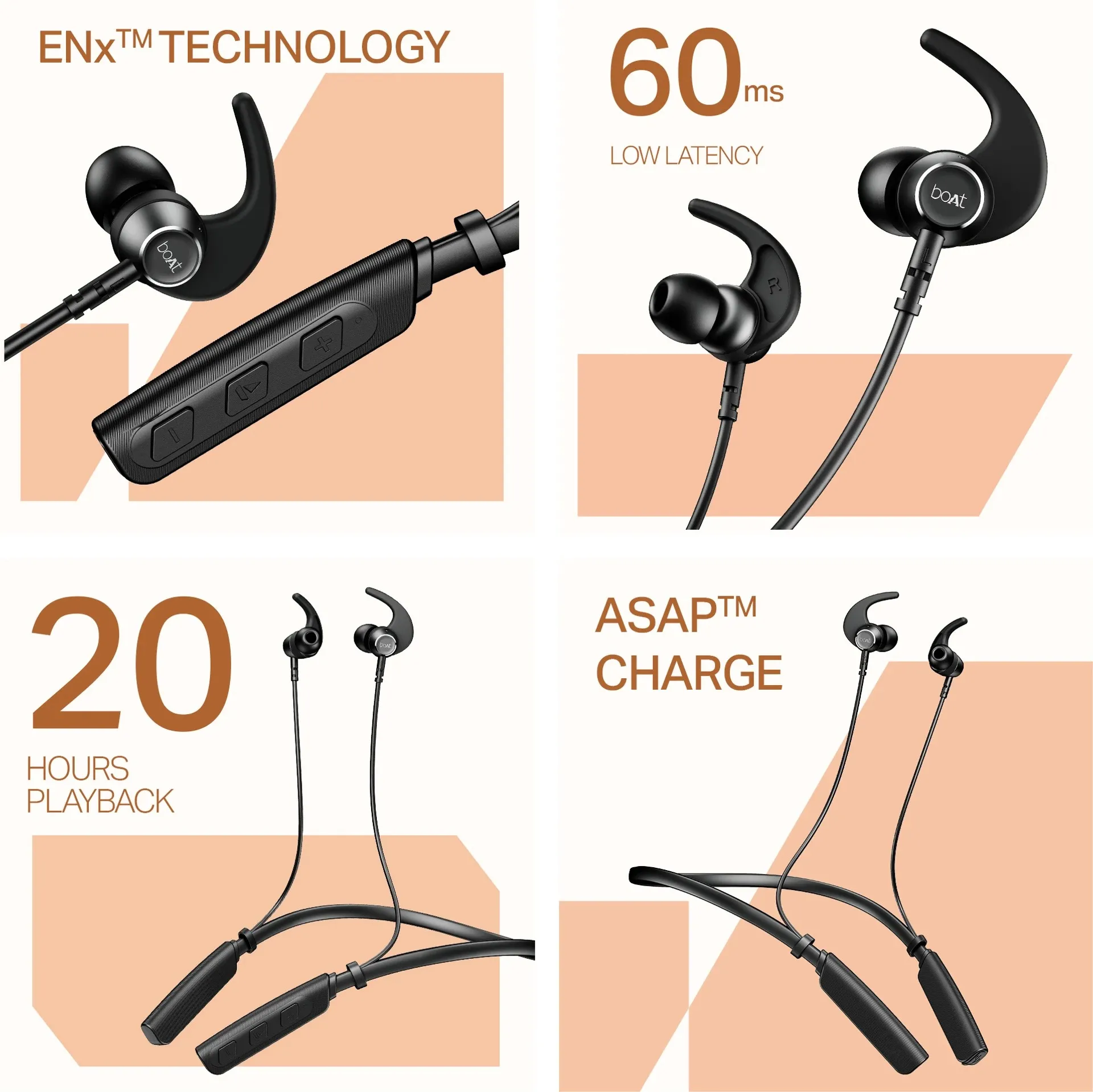 boAt Rockerz 203 Wireless Neckband with 20H Playback, ENx Technology, BEAST Mode, IPX5 Sweat & Splash Resistance, Mic, Active Black