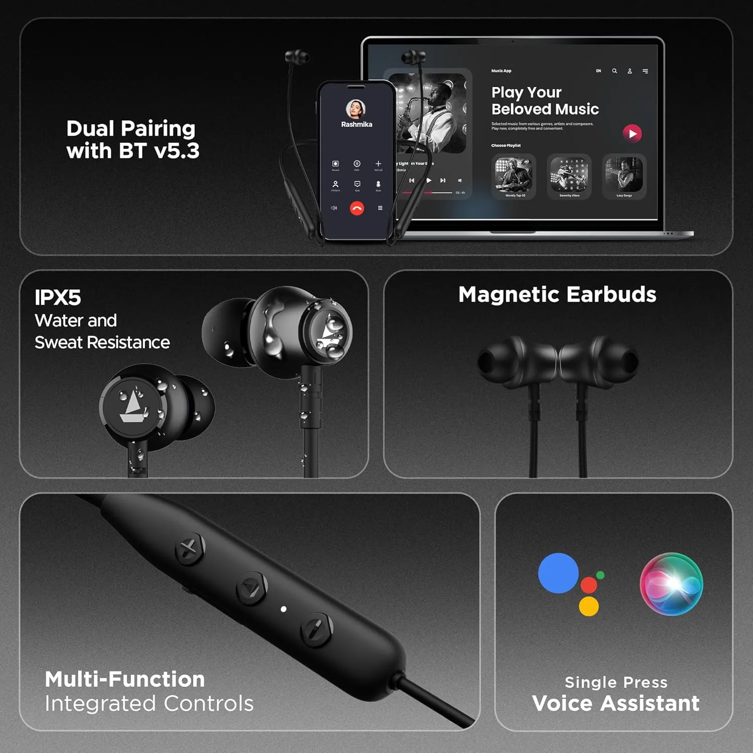 boAt Rockerz 111 Wireless Neckband with 40H Playtime, Dual Device Pairing, ENx, BEAST Mode, ASAP Charge, IPX5, App Support, Active Black