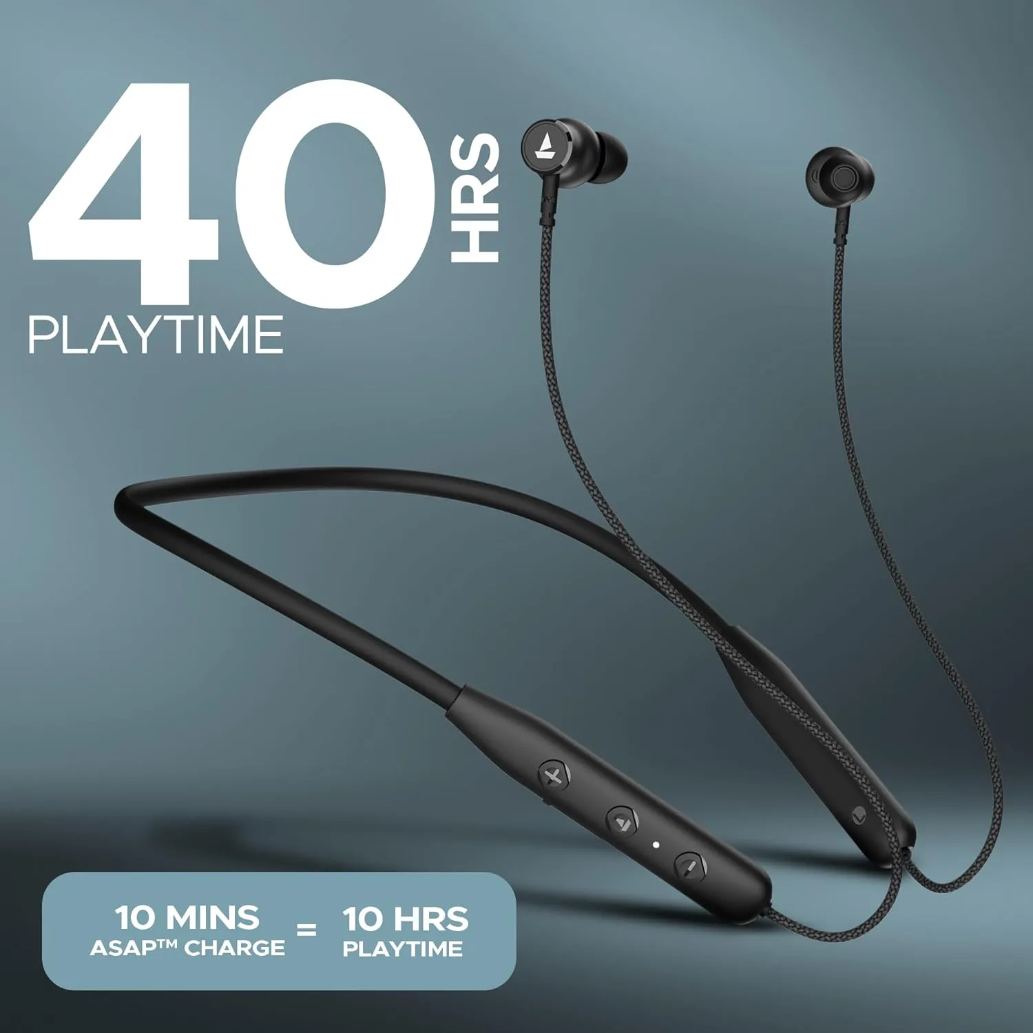 boAt Rockerz 110 Wireless Neckband with 40H Playtime, Dual Device Pairing, ENx, Beast Mode, ASAP Charge, Bluetooth 5.3, IPX5, Type-C, Active Black