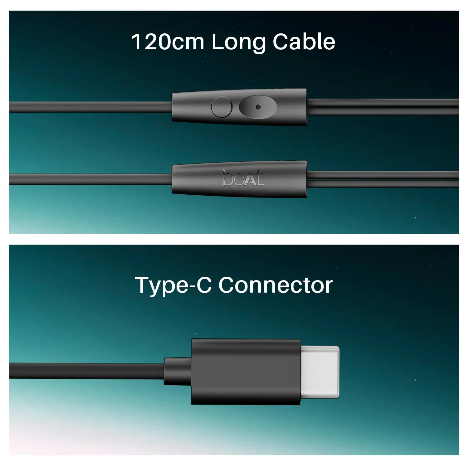 boAt Bassheads 300C Wired Earphones with Type-C Jack, 10mm Drivers, In-Line Mic, Multifunction Controls, Voice Assistant, 120cm Cable, Active Black