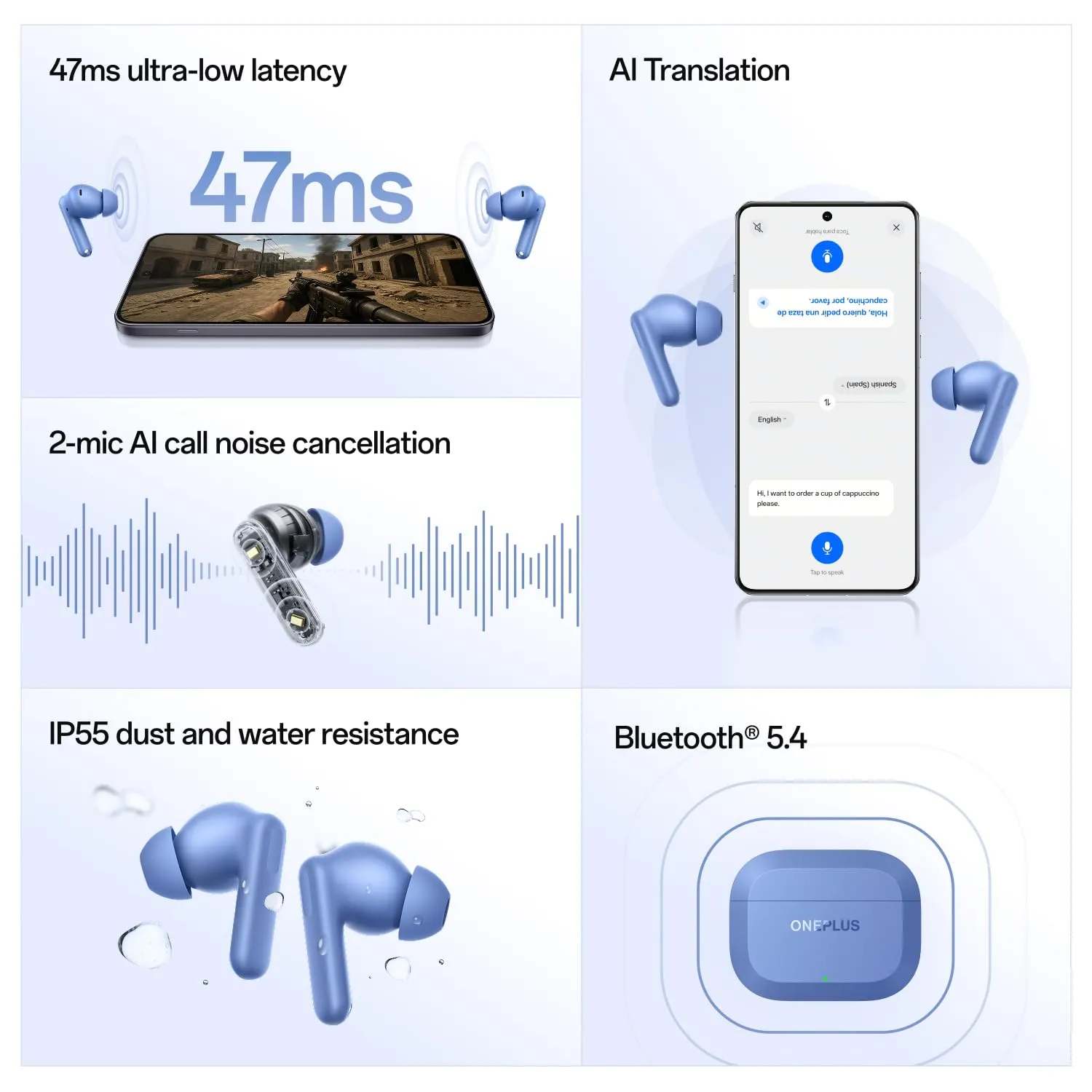 OnePlus Nord Buds 3r TWS Earbuds with 54H Playback, 12.4mm Titanium Drivers, 2-Mic AI Call Noise Cancellation, 47ms Low Latency, Bluetooth 5.4, Dual Connection, Aura Blue