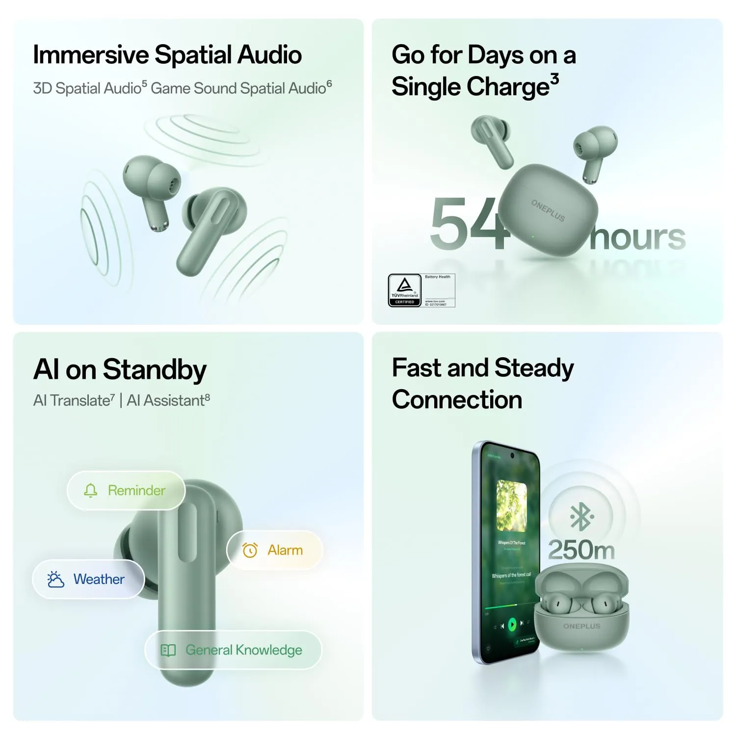 OnePlus Nord Buds 4 TWS Earbuds with 52dB Real-Time ANC, 54H Playback, 6-Mic AI Clear Calls, Spatial Audio, 47ms Low Latency, Bluetooth 6.1, Fast Charge, Stellar Black