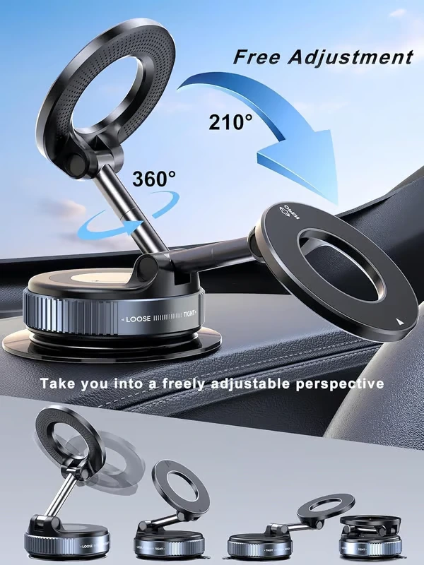 360° Vaccum Magnetic Phones Holder, Magnetic Car Phone Mount, Hands-free Suction Cup Phones Holder for With Study Car/gym/mirror/shower, Car Mount Compatible All Mobiles (pack 1)