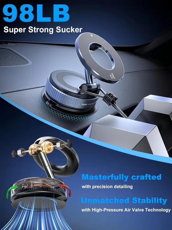 360° Vaccum Magnetic Phones Holder, Magnetic Car Phone Mount, Hands-free Suction Cup Phones Holder for With Study Car/gym/mirror/shower, Car Mount Compatible All Mobiles (pack 1)