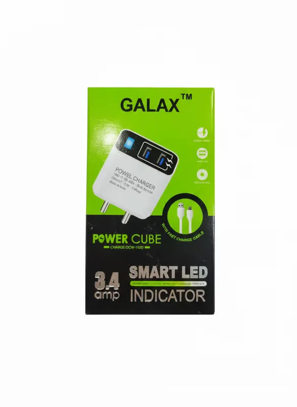 Galax Dual Usb Wall Charger (fast Charging) Power Adaptor With Micro Usb Cable 3.4 Amp (white)