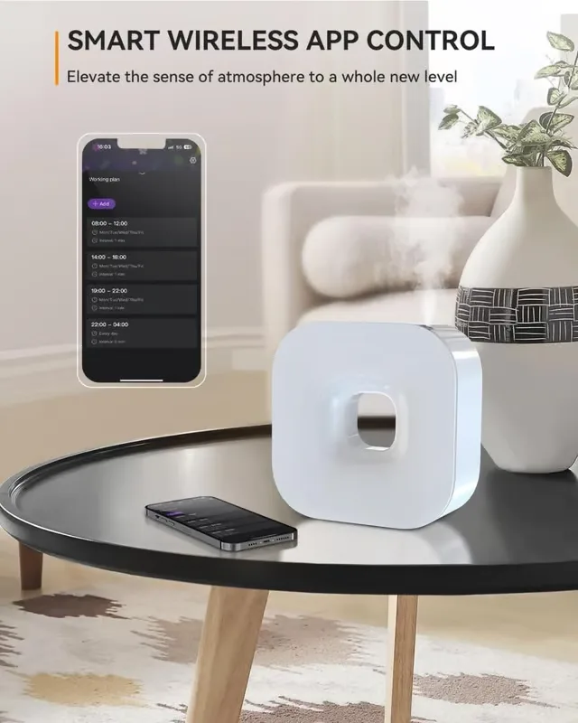 Aroma Diffuser Latest Waterless Essential Oil Diffuser - Bluetooth Cordless Aromatherapy Diffuser With App Control, Smart Timer Setting, Hang-up Design and Wide Coverage for Home, Office, Hotel and Spa - White (1 Units)