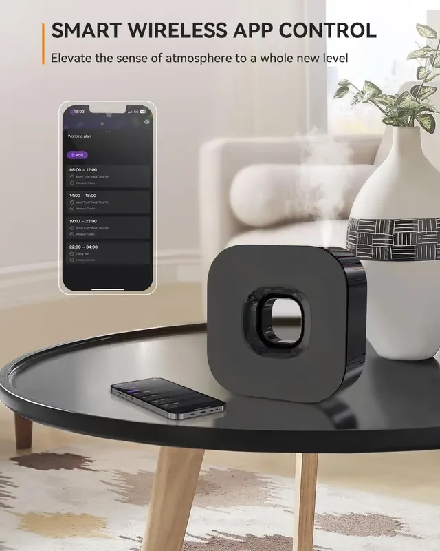 Latest Aroma Diffuser Waterless Essential Oil Diffuser - Bluetooth Cordless Aromatherapy Diffuser With App Control, Smart Timer Setting, Hang-up Design and Wide Coverage for Home, Office, Hotel and Spa - Black (1 Units)