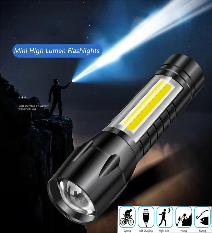 Emergency Handheld Flashlight Usb Rechargeable Flashlight 3 Modes Adjustable Focus,portable Waterproof Led Flashlight With Cob Side Lights，best Tactical Torch for Hurricane (pack of 1)