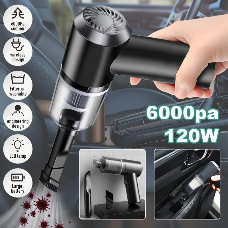 3 in 1 Portable Car Vacuum Cleaner With Blower | Usb Rechargeable Wireless Handheld Car Vacuum Cleaner Traveling, Camping Reusable,portable,rechargeable (black)