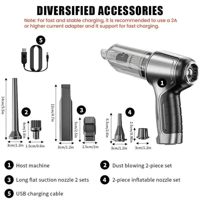 Premium 3 in 1 Vacuum Cleaner With 3 Attachments & Blower | Cordless Handheld Vacuum Cleaner for Wet & Dry Cleaning for Home, Office, Car, Keyboard, Travel, Sofa and Office (grey)