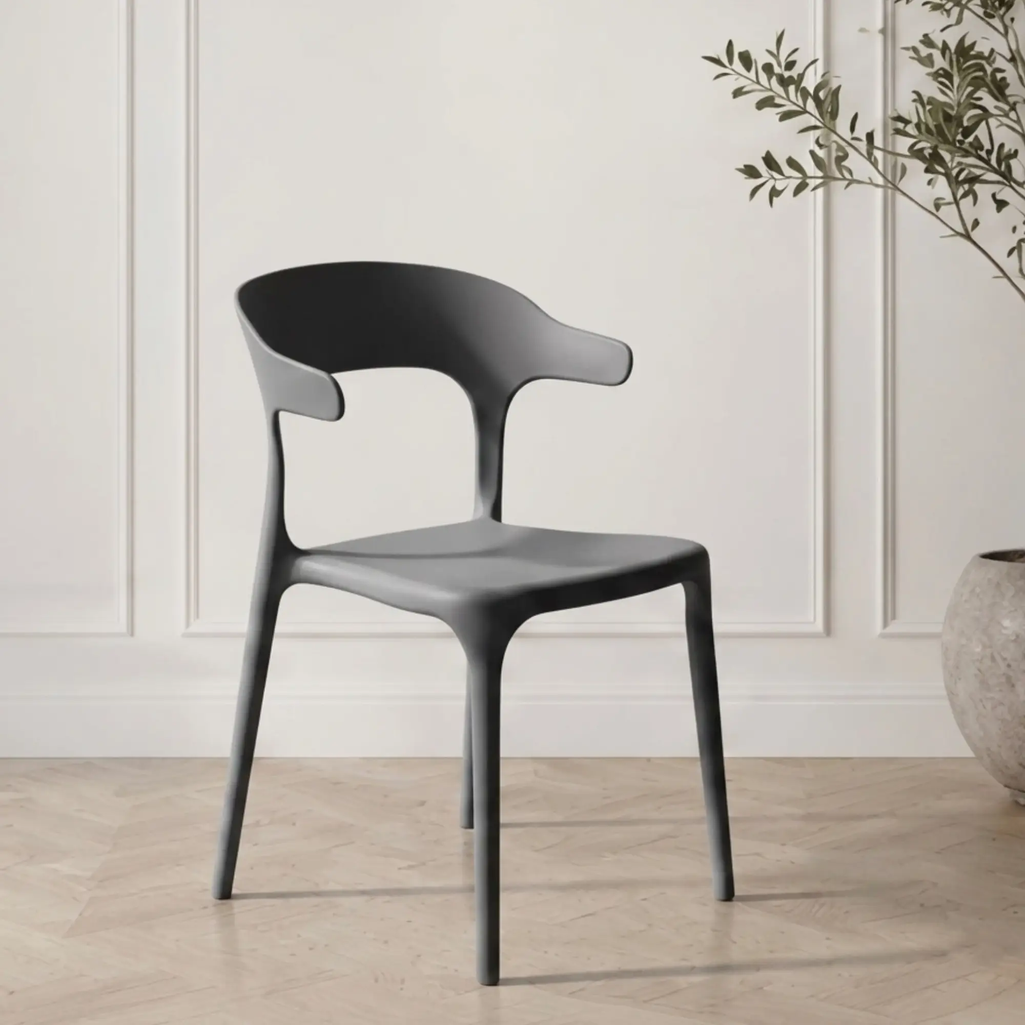Cafe Chairs Arm Chair | Accent Chair for Indoor & Outdoor Use | Living Room, Home, Balcony, Bedroom, Cafe, Restaurant and Hotels | 3-Year Warranty | Set of 4 | Plastic