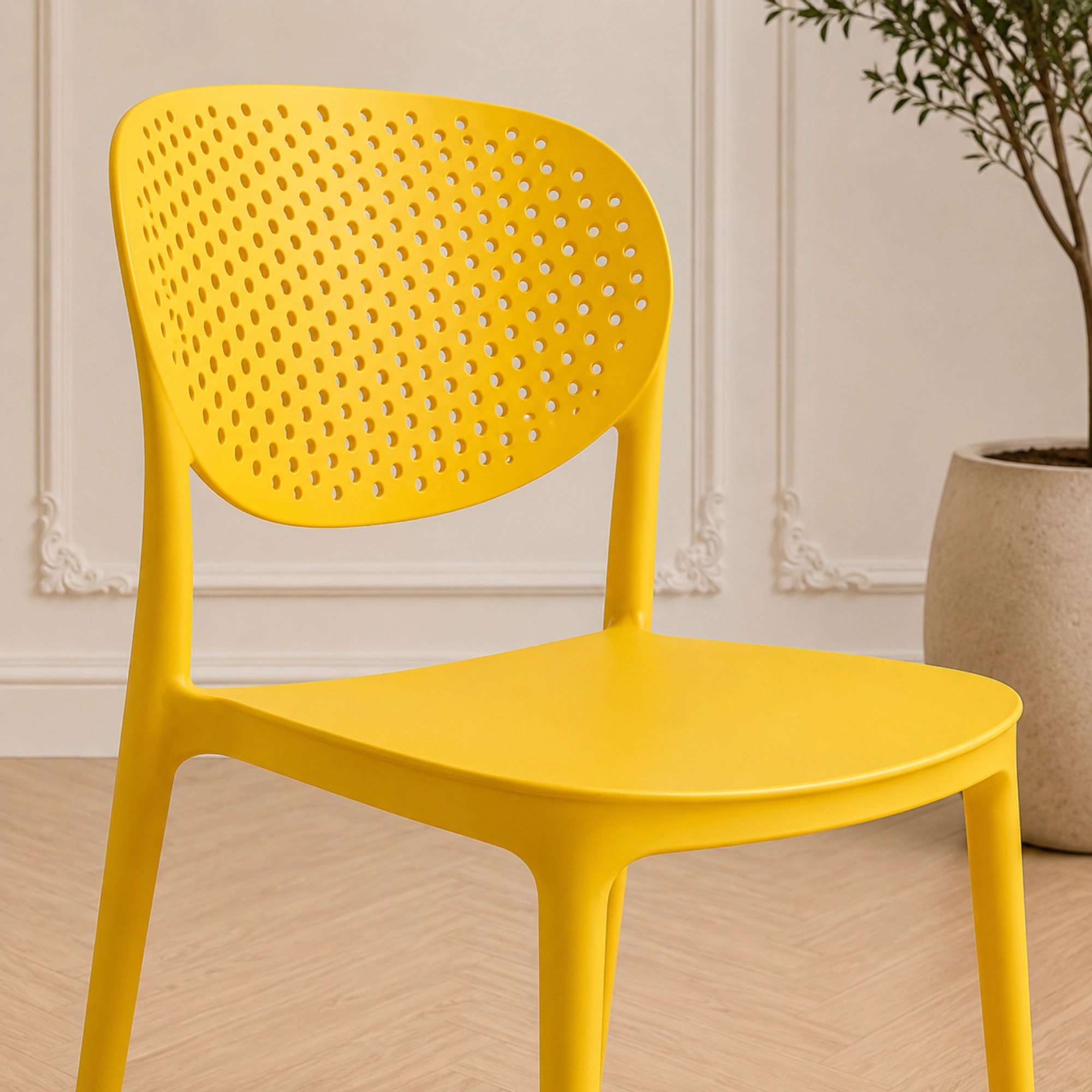 Pixel Stackable Armless Chair | Accent Chair for Living Room Home, Bedroom, Cafe and Hotels | 3- Year Warranty | Plastic | Set of 6