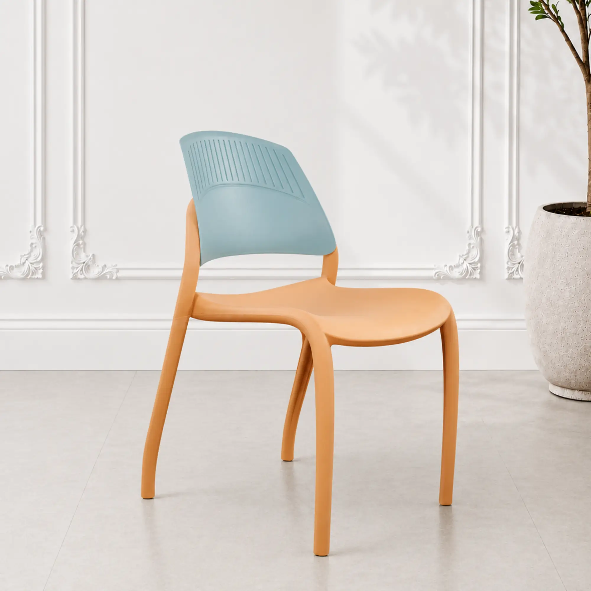 Riviera Cafe Chairs (Set of 6)| 3 Year Warranty | 120KG Capacity | Full PP Plastic Stackable Chair | Indoor Outdoor Dining Balcony Garden Restaurant Chair