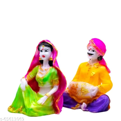 Rajasthani Musicians Statue Polyresin Multicolour Marble Finish ( Set of 2 ) DecorativeShowpieces & Collectibles