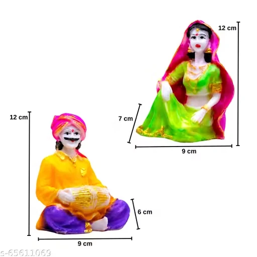Rajasthani Musicians Statue Polyresin Multicolour Marble Finish ( Set of 2 ) DecorativeShowpieces & Collectibles