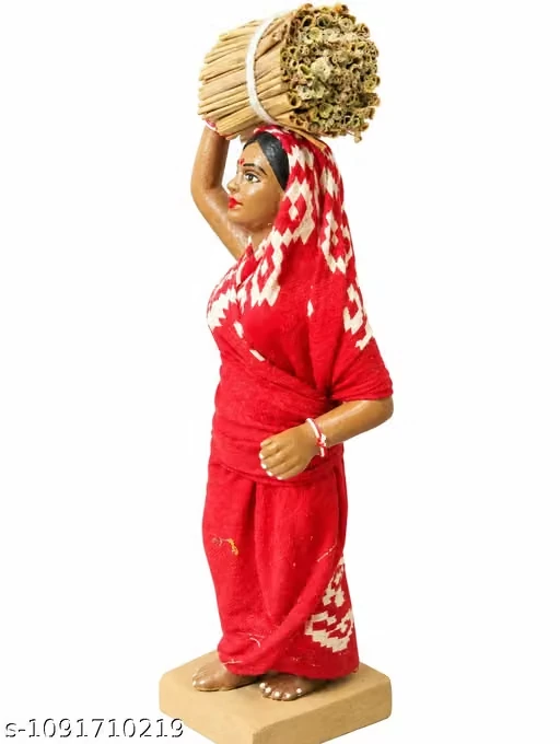 Handmade Clay Woman Farmer Figurine | Traditional Rural Lady Showpiece