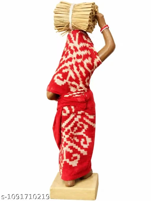 Handmade Clay Woman Farmer Figurine | Traditional Rural Lady Showpiece