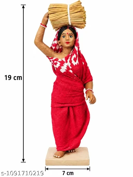 Handmade Clay Woman Farmer Figurine | Traditional Rural Lady Showpiece