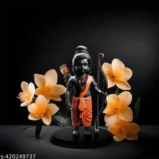 Ram Lalla Stand For Office Table And Car Dashboard Decorative Showpiece - 20.32 cm (Wood, Orange, Black)