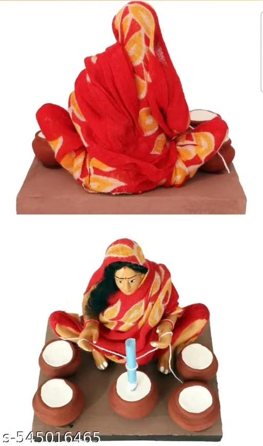 Krishnanagar Handmade Clay Gift & Décor | Basic- Sitting Human Figure Miniature Idol - Butter-Churning Woman