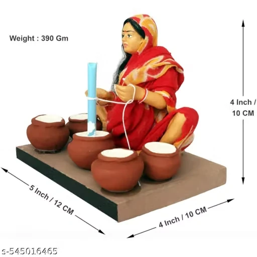 Krishnanagar Handmade Clay Gift & Décor | Basic- Sitting Human Figure Miniature Idol - Butter-Churning Woman