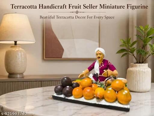 Traditional Indian Fruit Seller Handcrafted Statue | Premium Decorative Showpiece for Home, Office & Gifting