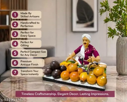 Traditional Indian Fruit Seller Handcrafted Statue | Premium Decorative Showpiece for Home, Office & Gifting