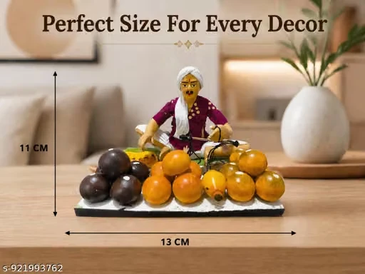Traditional Indian Fruit Seller Handcrafted Statue | Premium Decorative Showpiece for Home, Office & Gifting