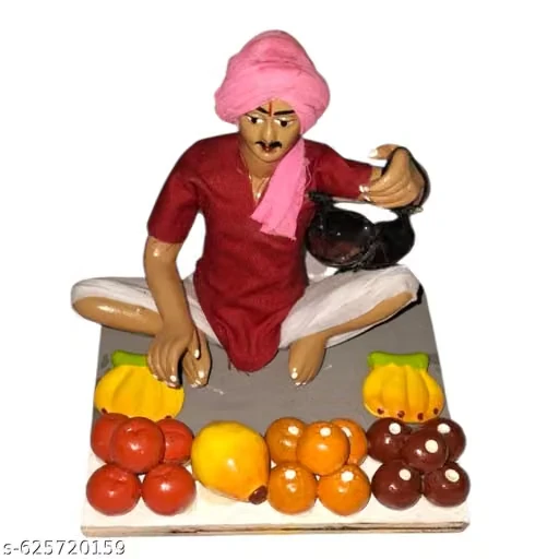 Krishnanagar Handmade Clay Gift & Décor Sitting Human Figure Miniature Idol Fruit Seller