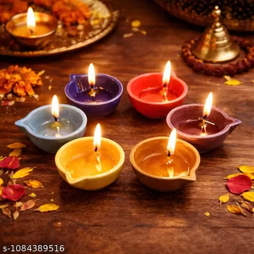 Traditional Ceramic Diya Set of 6 Multic...