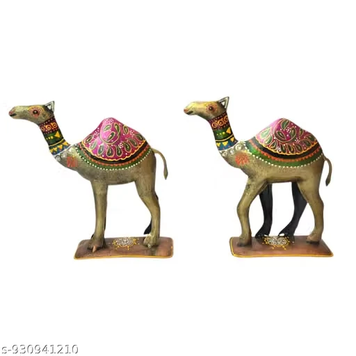 Kaleidocraft Handcrafted Camel Pair Showpiece for Home Decor | Vastu Lucky Decorative Camel Figurines | Traditional Rajasthani Style Gift Set for Living Room & Office