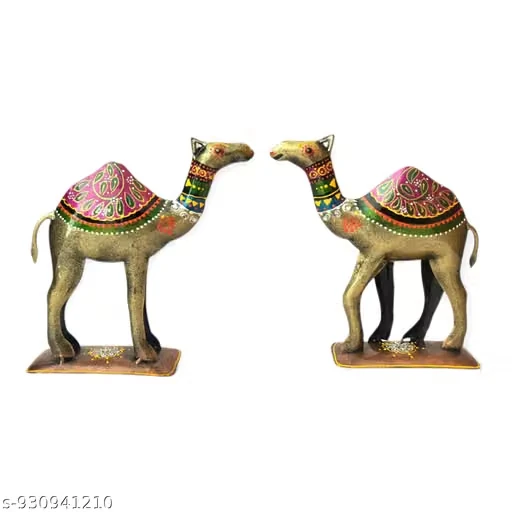 Kaleidocraft Handcrafted Camel Pair Showpiece for Home Decor | Vastu Lucky Decorative Camel Figurines | Traditional Rajasthani Style Gift Set for Living Room & Office