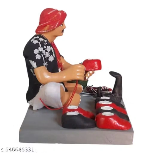 Krishnanagar Handmade Clay Gift & Décor | Basic- Sitting Human Figure Miniature Idol - Shoemaker