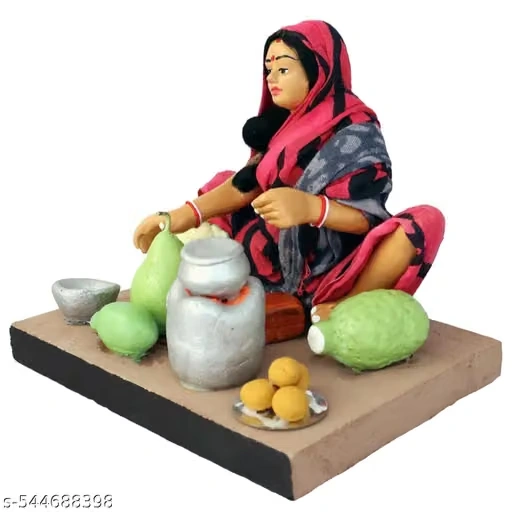 Krishnanagar Handmade Clay Gift & Décor | Basic- Sitting Human Figure Miniature Idol - Mother's Hand Cooking