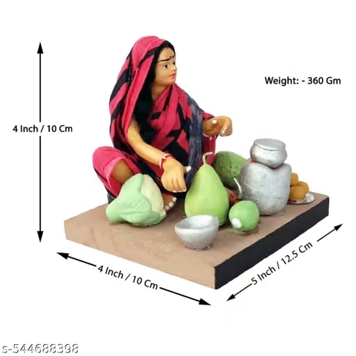 Krishnanagar Handmade Clay Gift & Décor | Basic- Sitting Human Figure Miniature Idol - Mother's Hand Cooking