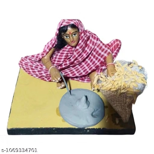 Handmade Grain grinding women figurine