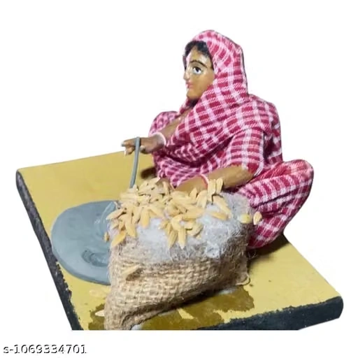 Handmade Grain grinding women figurine