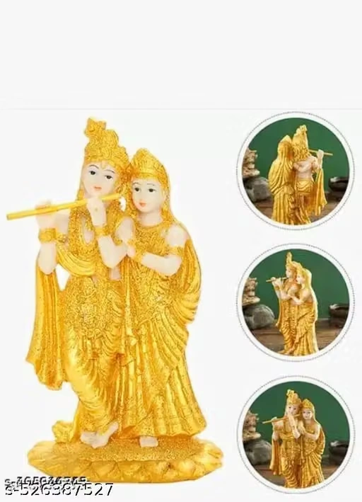 Radha Krishna Decorative Showpiece | Gold-Plated Multicolour Resin Idol for Home & Office Decor | Divine Gift for Family, Friends & Festive Occasions