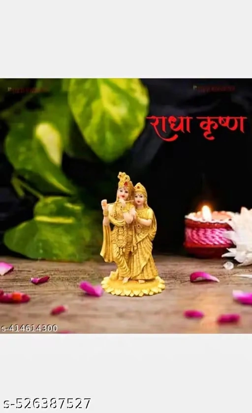 Radha Krishna Decorative Showpiece | Gold-Plated Multicolour Resin Idol for Home & Office Decor | Divine Gift for Family, Friends & Festive Occasions